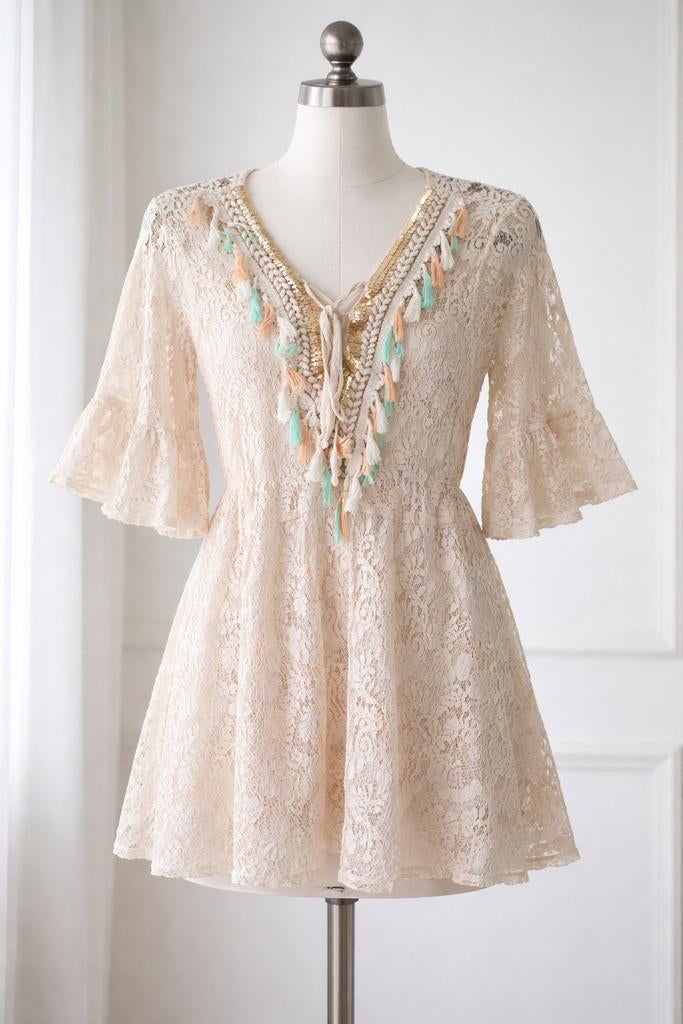 Ibiza boho tuniek - met kant en kleurtjes, Kleding | Dames, Ophalen of Verzenden, Zo goed als nieuw, Maat 42/44 (L), Overige kleuren