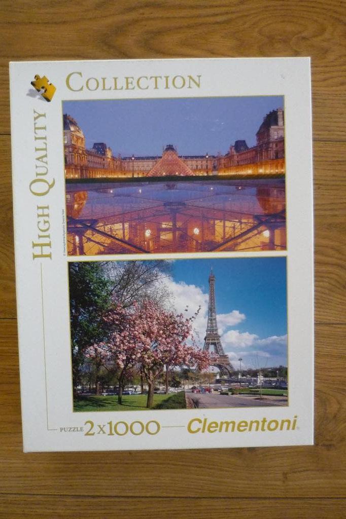 Clementoni Parijs '' LOUVRE '' + '' EIFELTOREN '' 2 x1000 st, Ophalen of Verzenden, 500 t/m 1500 stukjes, Gebruikt, Legpuzzel