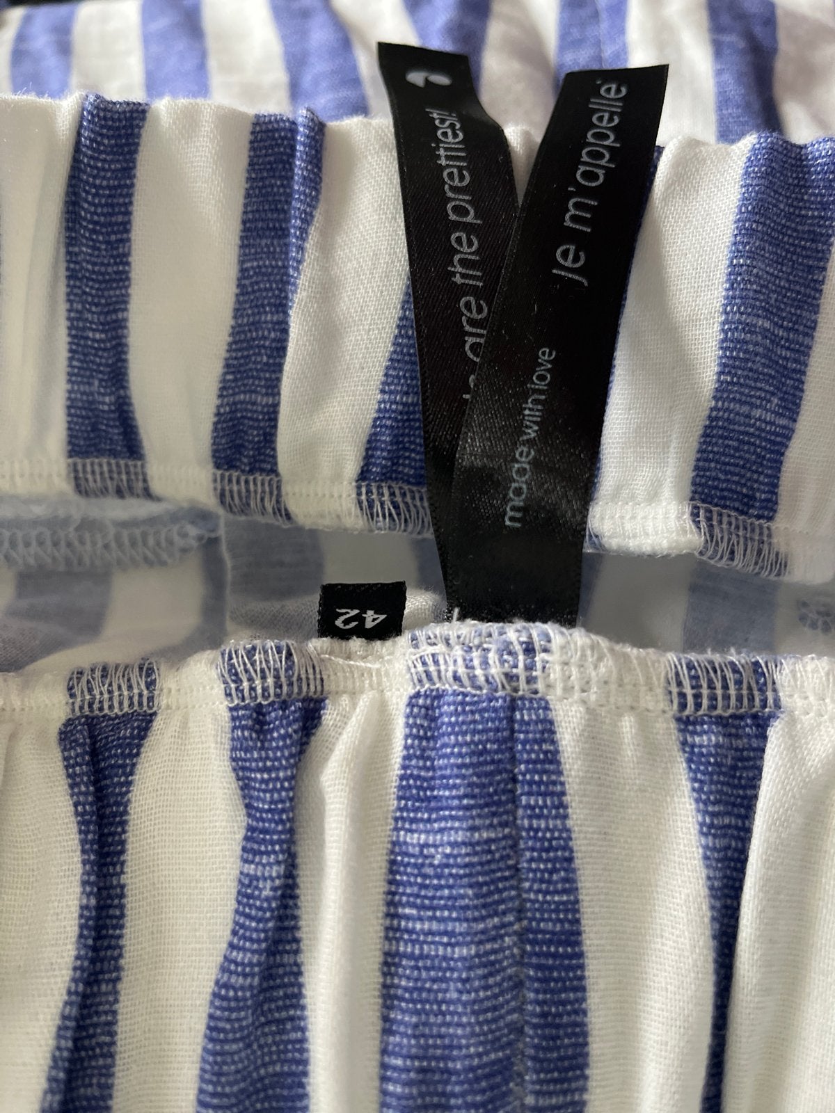 Gestreepte broek 'Je m'appelle' maat 42, Blauw, Maat 42/44 (L), Nieuw, Ophalen of Verzenden