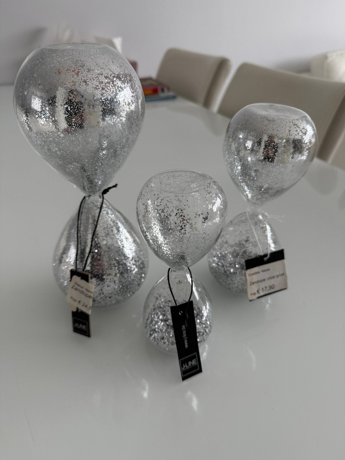 Zilver glitter zandlopers nieuw 3 stuks, Huis en Inrichting, Woonaccessoires | Overige, Ophalen, Nieuw