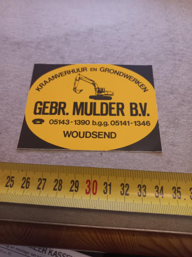 Kraanverhuur grondwerken gebr mulder bv woudsend, Verzamelen, Stickers, Ophalen of Verzenden, Zo goed als nieuw