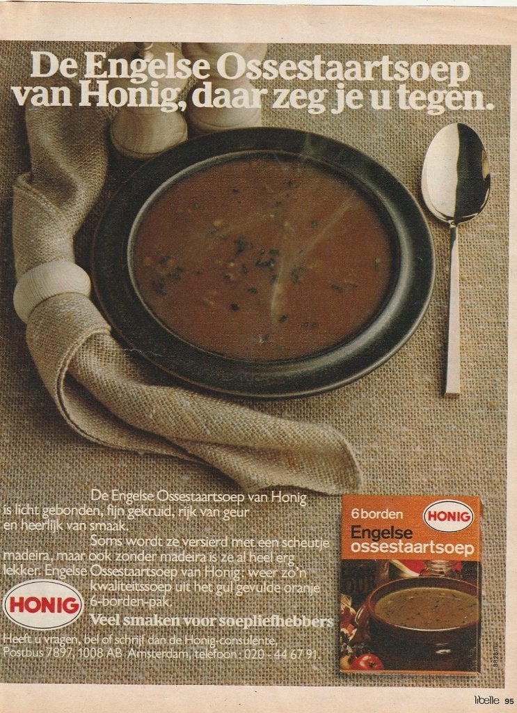 Retro reclame 1979 Honig Koog aan de Zaan ossestaartsoep, Verzenden, Overige typen