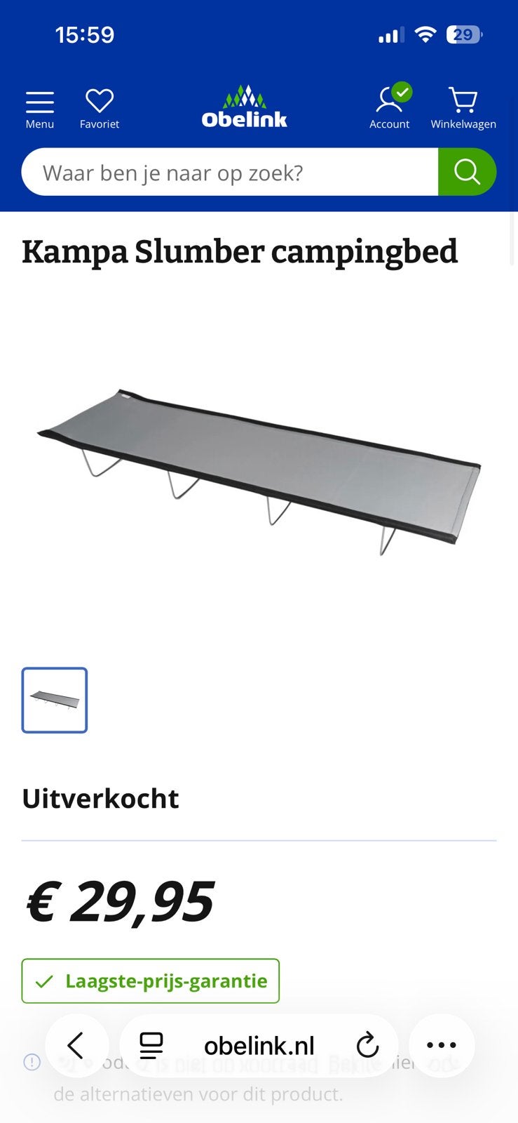 Kampa slumber camp bed, Caravans en Kamperen, Ophalen, Nieuw