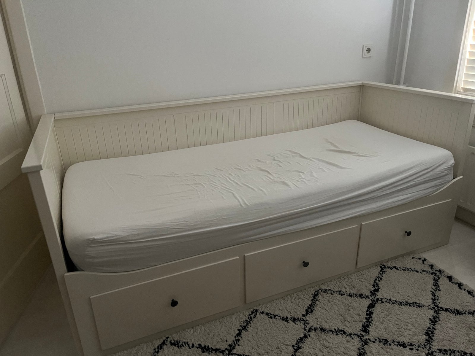 IKEA Hemnes bedbank met 3 lades - Wit, Ophalen, Gebruikt, Wit, Tweepersoons