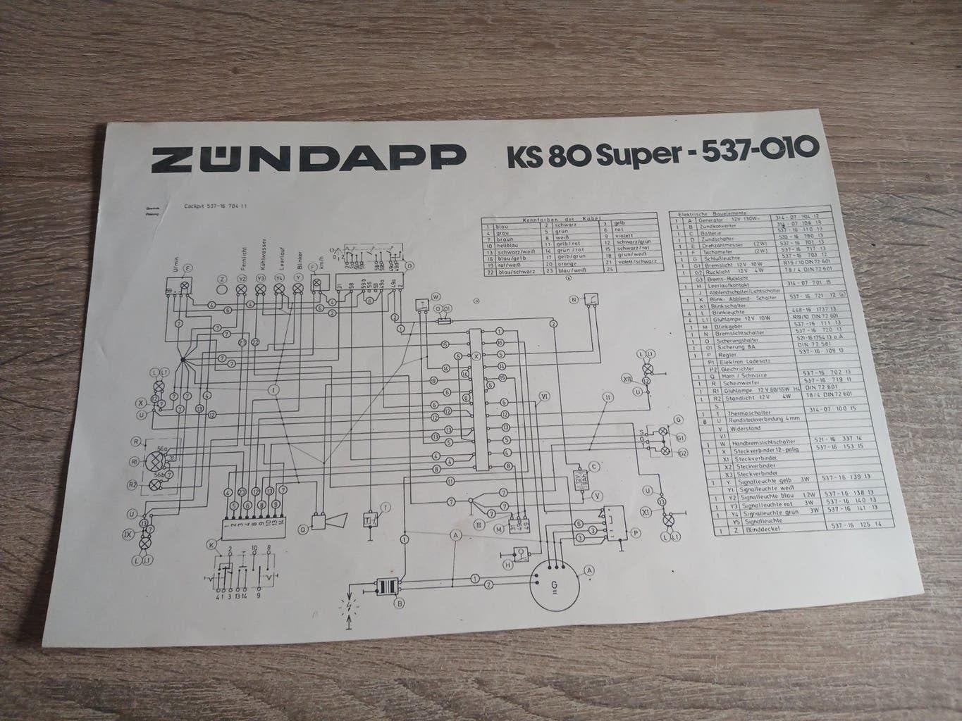Zundapp schema KS 80 Super 537-010 Origineel, Ophalen of Verzenden, Gebruikt