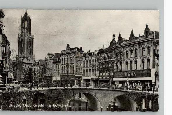 Utrecht Oude gracht Domtoren en HEMA winkel st 1965, Verzenden, 1960 tot 1980, Gelopen, Utrecht