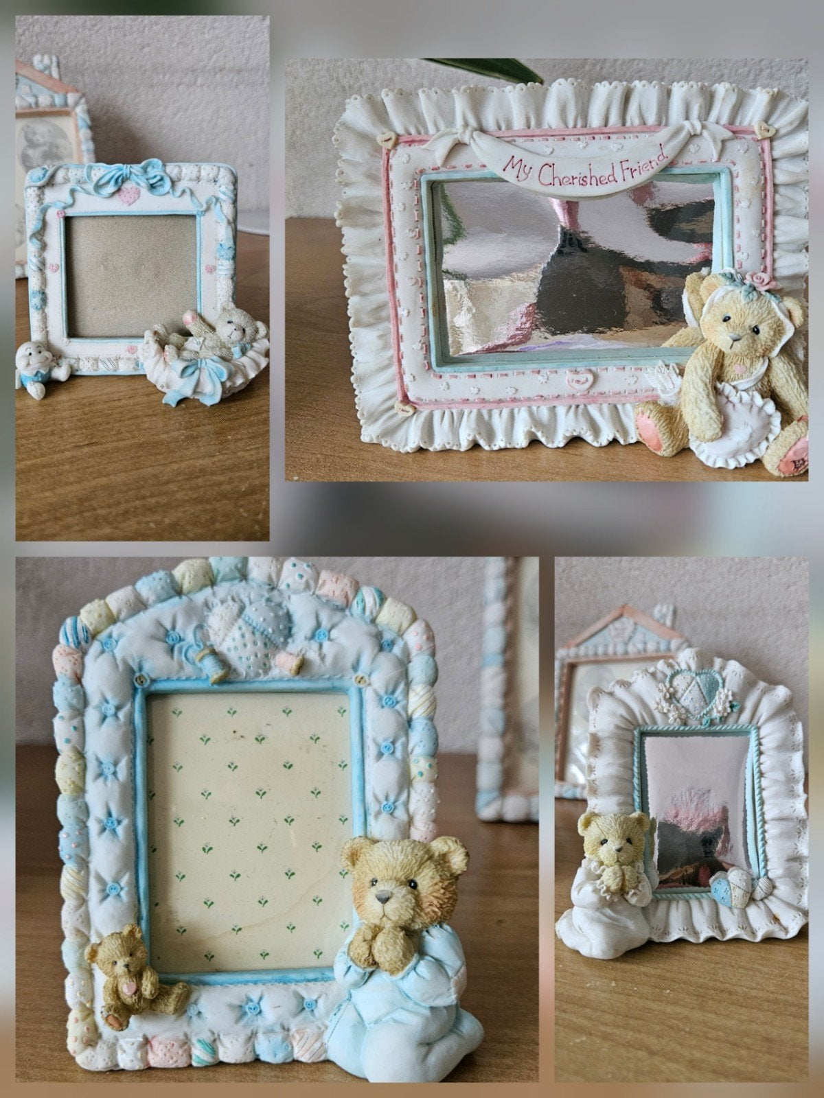 Set van 3 Vintage Priscilla Hillman Beertjes Fotolijstjes, Ophalen of Verzenden, Hout, Minder dan 50 cm, Minder dan 50 cm