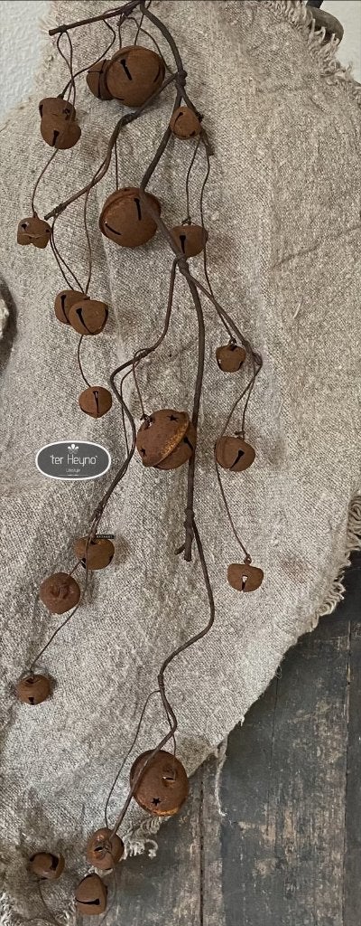 Tak belletjes roest 80 cm kerst bel stoer sober landelijk, Verzenden, Nieuw, Bruin, Metaal