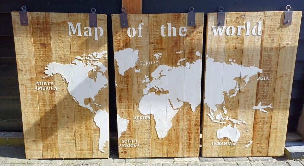 3 houten panelen van wereldkaart, Huis en Inrichting, Kasten | Boekenkasten, Ophalen, 25 tot 50 cm, Minder dan 100 cm