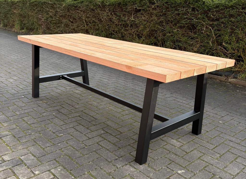 Tuintafel Industrieel Maatwerk - Stalen A-Poten - Voorraad, Ophalen, Nieuw, Rechthoekig, Hout