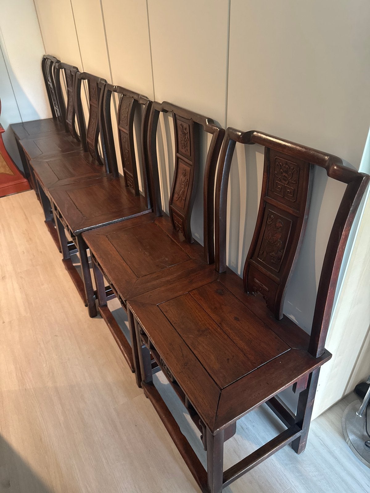 Set van 6 antieke Chinese stoelen met houtsnijwerk, Antiek en Kunst, Kunst | Niet-Westerse kunst, Ophalen