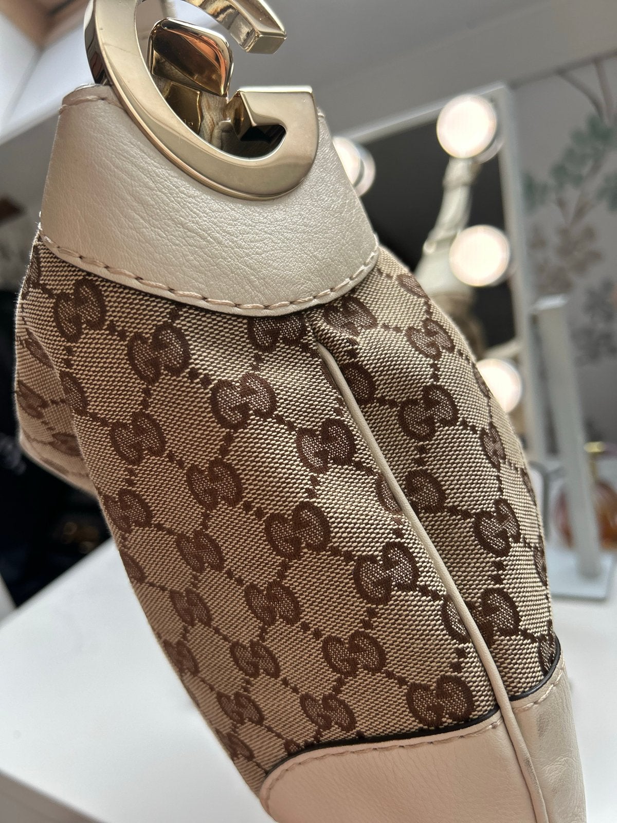 Gucci Schoudertasje - Beige/Bruin GG Canvas, Ophalen of Verzenden, Gebruikt, Beige, Schoudertasje