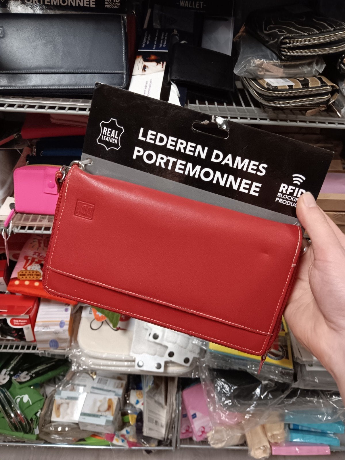Leren Dames Portemonnee - Rood met RFID-blokkering, Sieraden, Tassen en Uiterlijk, Portemonnees, Ophalen of Verzenden, A, A, A