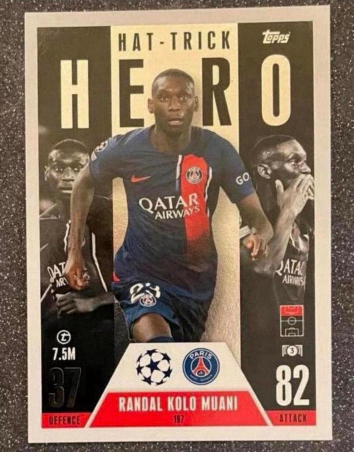 Topps MA EXTRA 23/24   HAT-TRICK HERO   KOLO MUANI   PSG, Verzenden, Zo goed als nieuw, Plaatje