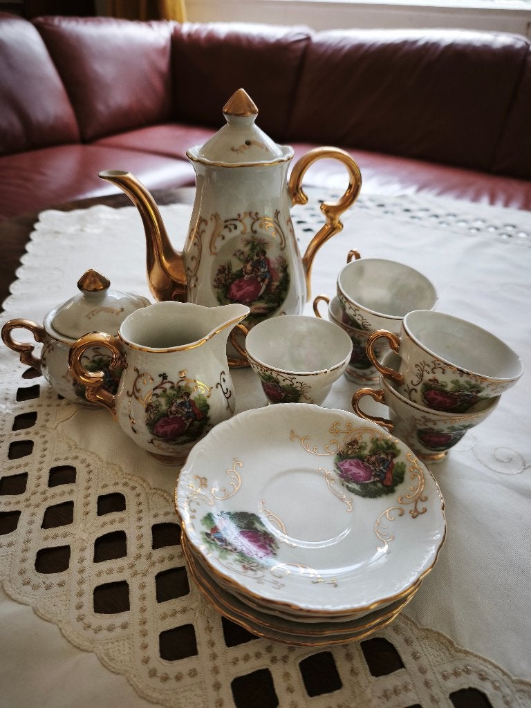 Prachtige 6-delige Edel porzellan thee&koffie servies, Antiek en Kunst, Antiek | Porselein, Ophalen of Verzenden