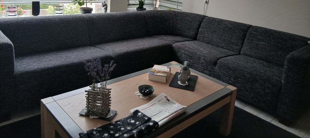 Hoekbankstel antraciet met 2 fauteuils, Ophalen, 250 tot 300 cm, Gebruikt, Hoekbank