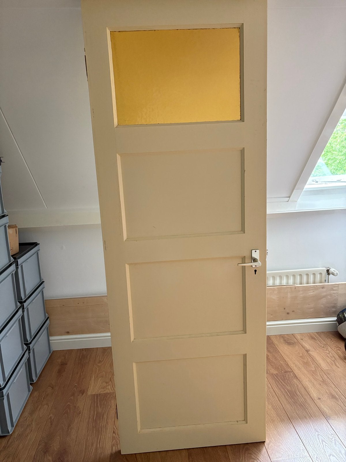 Authentieke Jaren '30 Paneeldeur met Glas, Doe-het-zelf en Verbouw, Deuren en Horren, Ophalen, Gebruikt, Minder dan 80 cm, Binnendeur