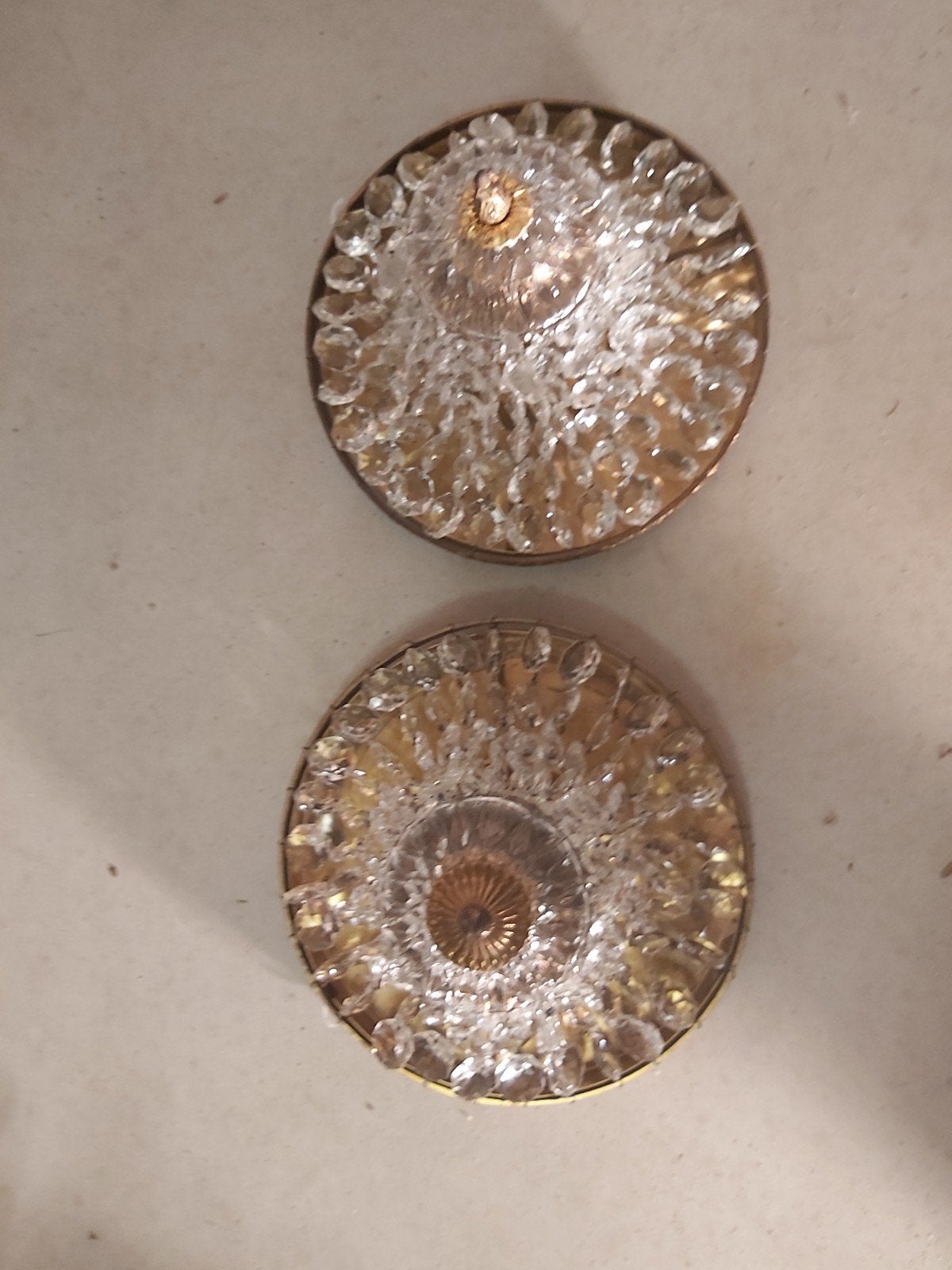 Antieke bronzen kristallen plafonnière in zeer goede staat, Ophalen of Verzenden, Zo goed als nieuw