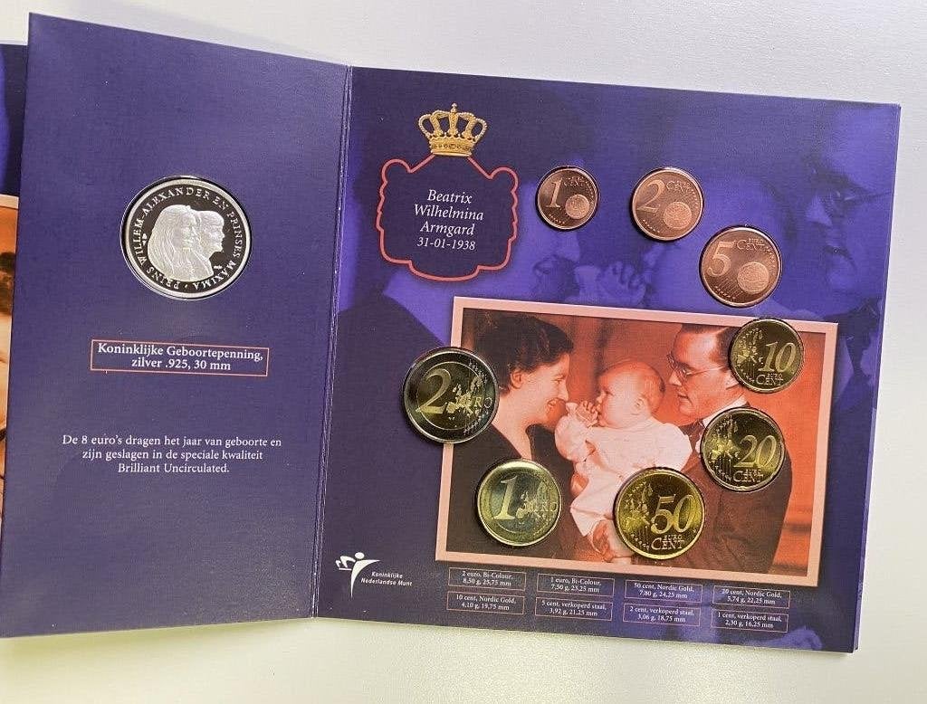 Koninklijke Geboorteset 2003 (Prinses Amalia) BU + zilveren, Setje, Koningin Beatrix, Zilver, Overige waardes