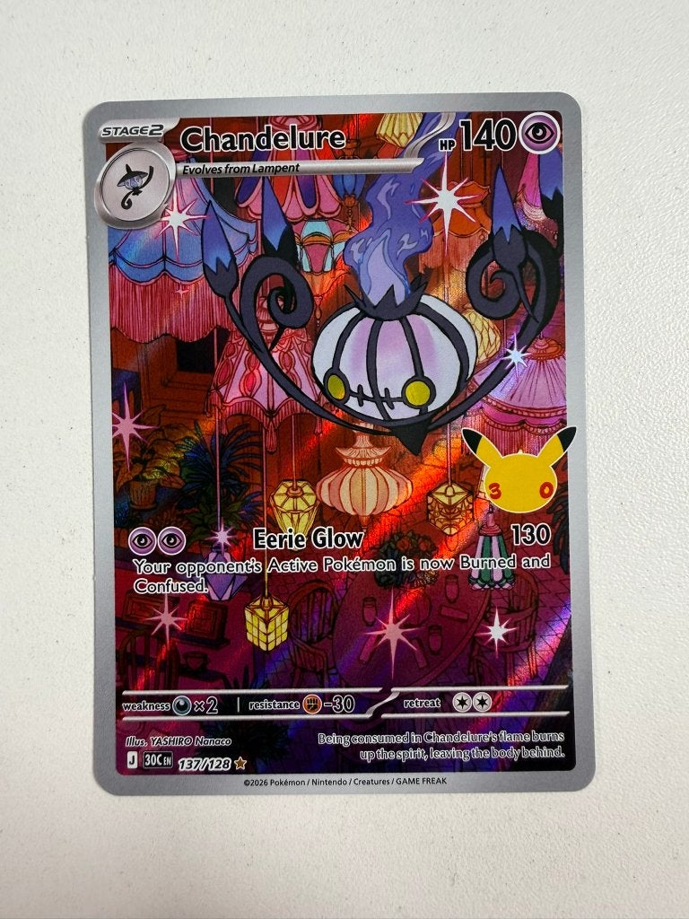137/128 Chandelure 30th Celebration Pokemon Kaart, Ophalen of Verzenden, Nieuw, Losse kaart