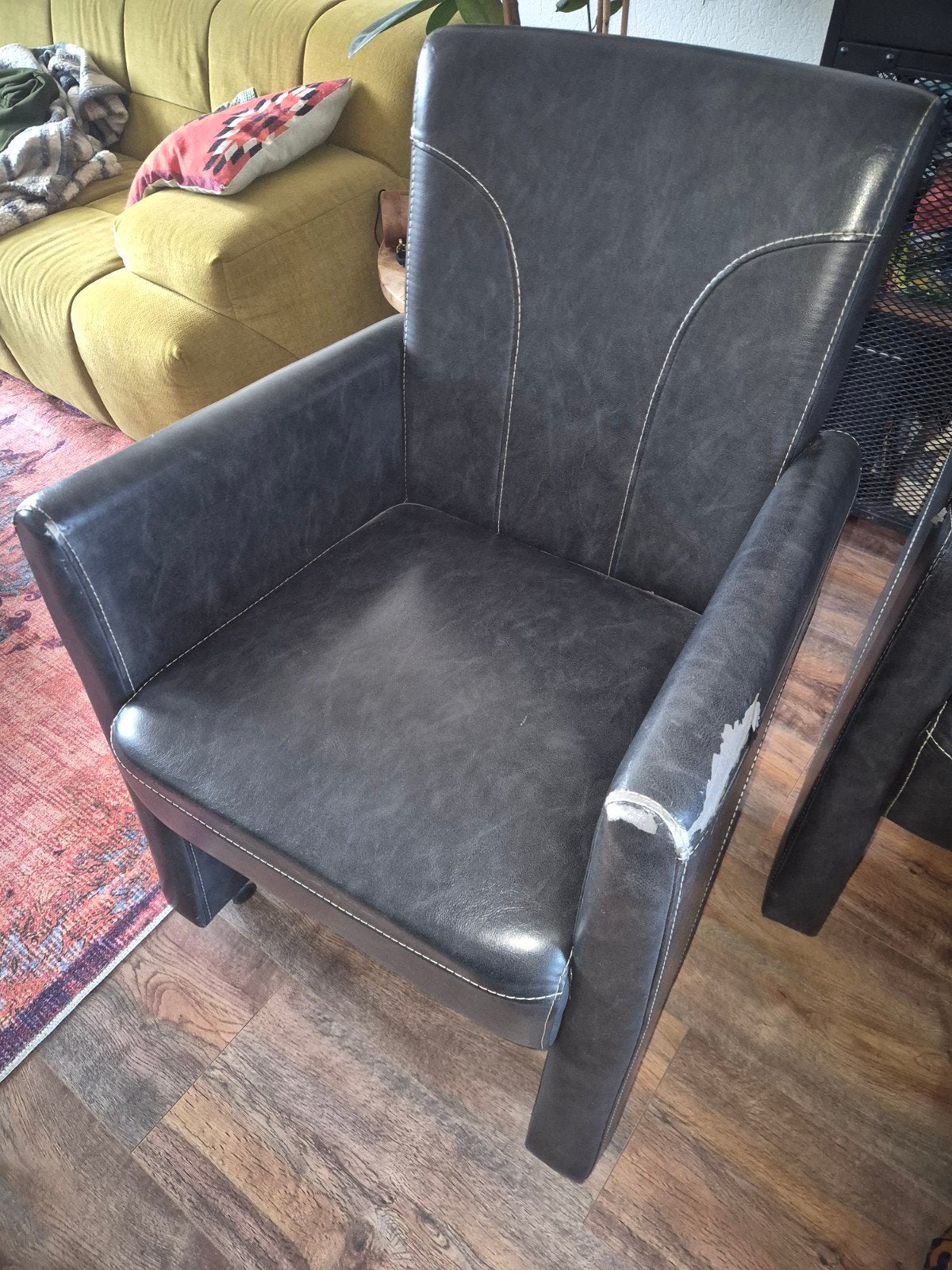 6 zwarte eetkamerstoelen met armleuningen, Ophalen, Gebruikt, Zwart, Leer