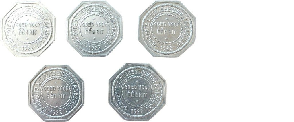 Penning 1922, Nederland, buspenningen Maastricht serie, Ophalen of Verzenden, Koningin Wilhelmina, Overige waardes, Setje