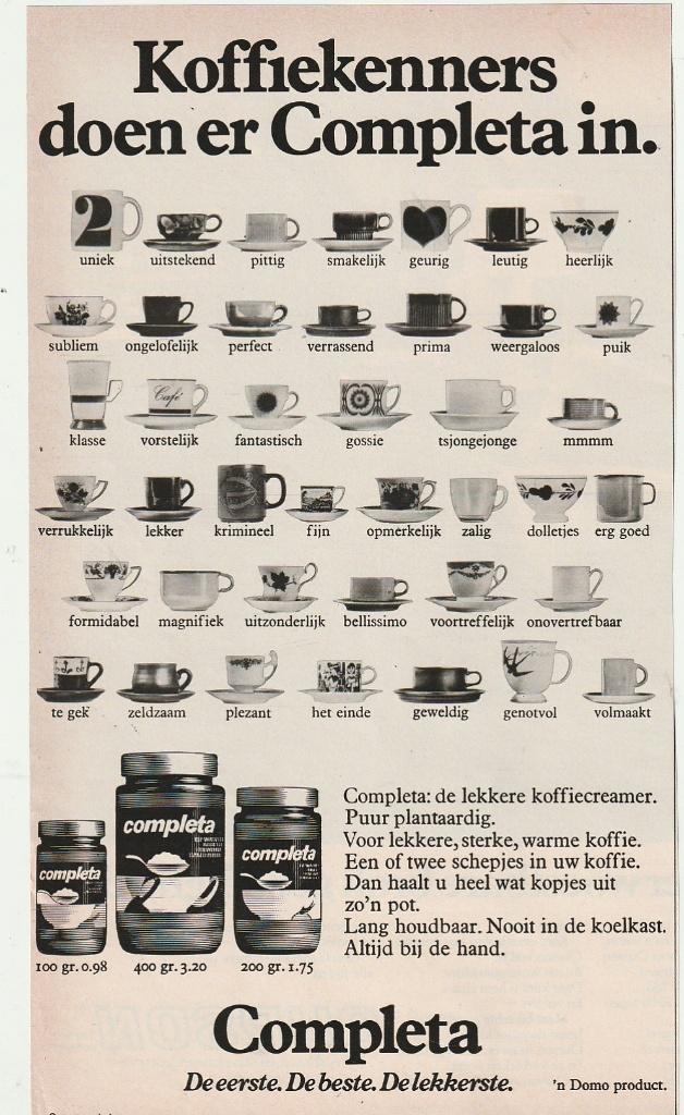 Retro reclame 1972 Domo Completa zuivel Boerenbont kopje, Verzenden, Overige typen