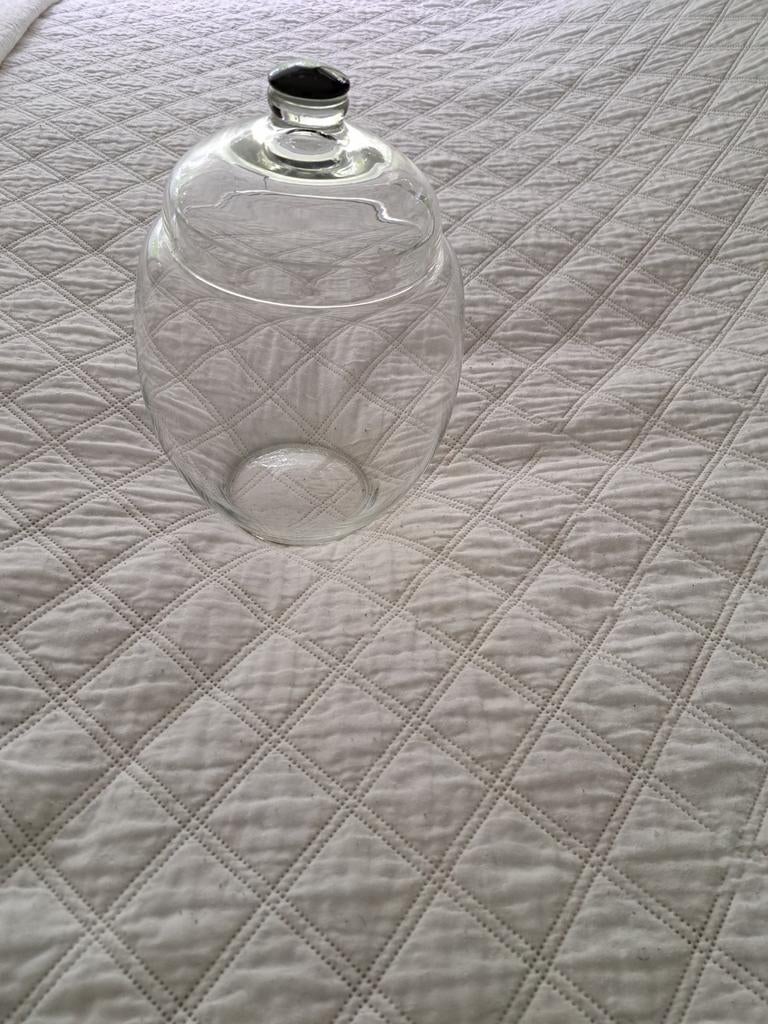 Glazen olijven/bowlpot met glazen deksel met een zwarte knop, Antiek en Kunst, Ophalen