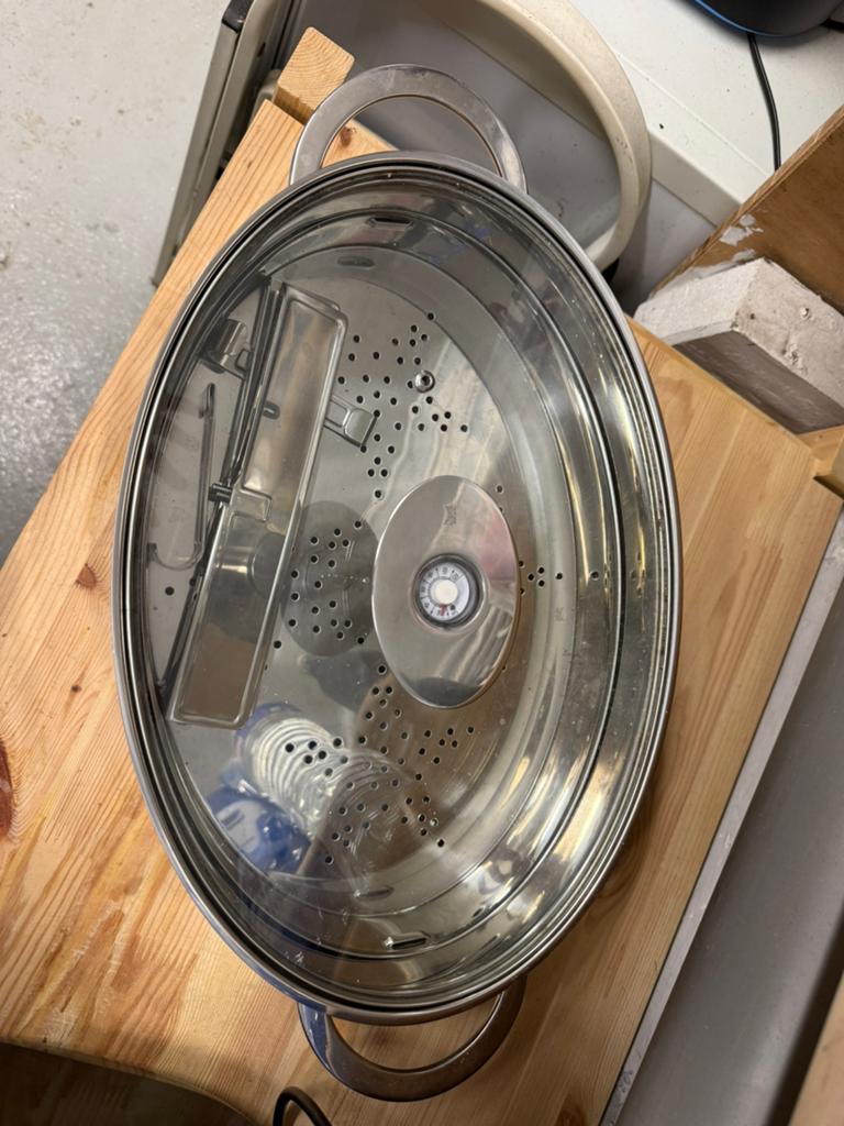 RVS Braadpan met Thermometer en Glazen Deksel, Ophalen, Zo goed als nieuw, Rvs