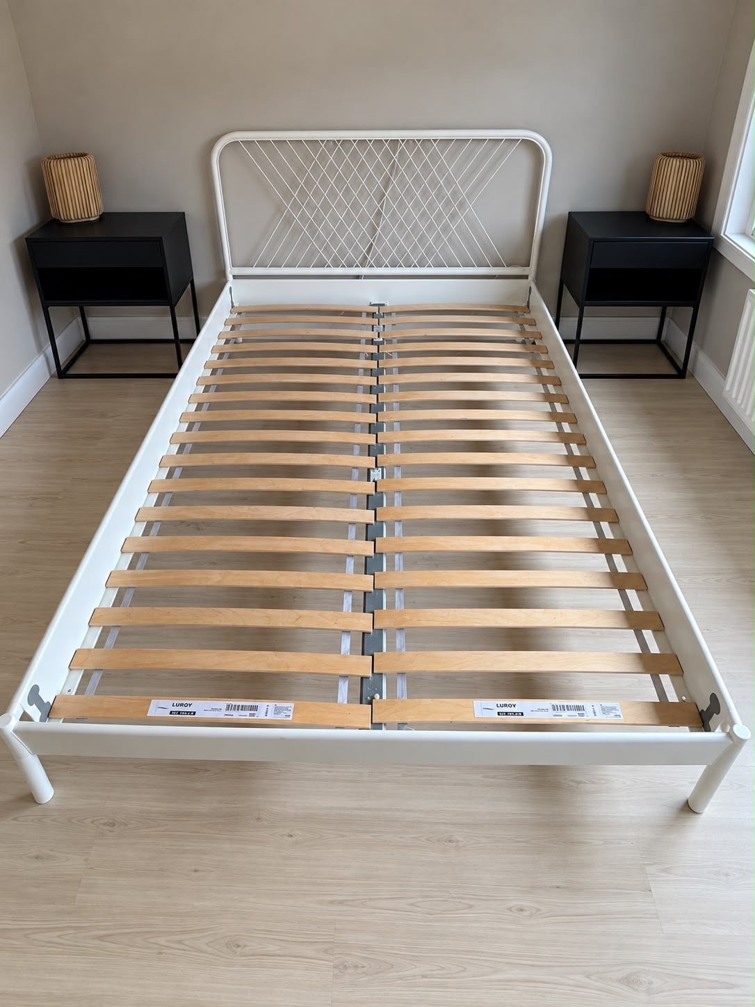 Ikea Nesttun bed 140x200 met Luroy lattenbodem, Ophalen, Gebruikt, Wit, Tweepersoons