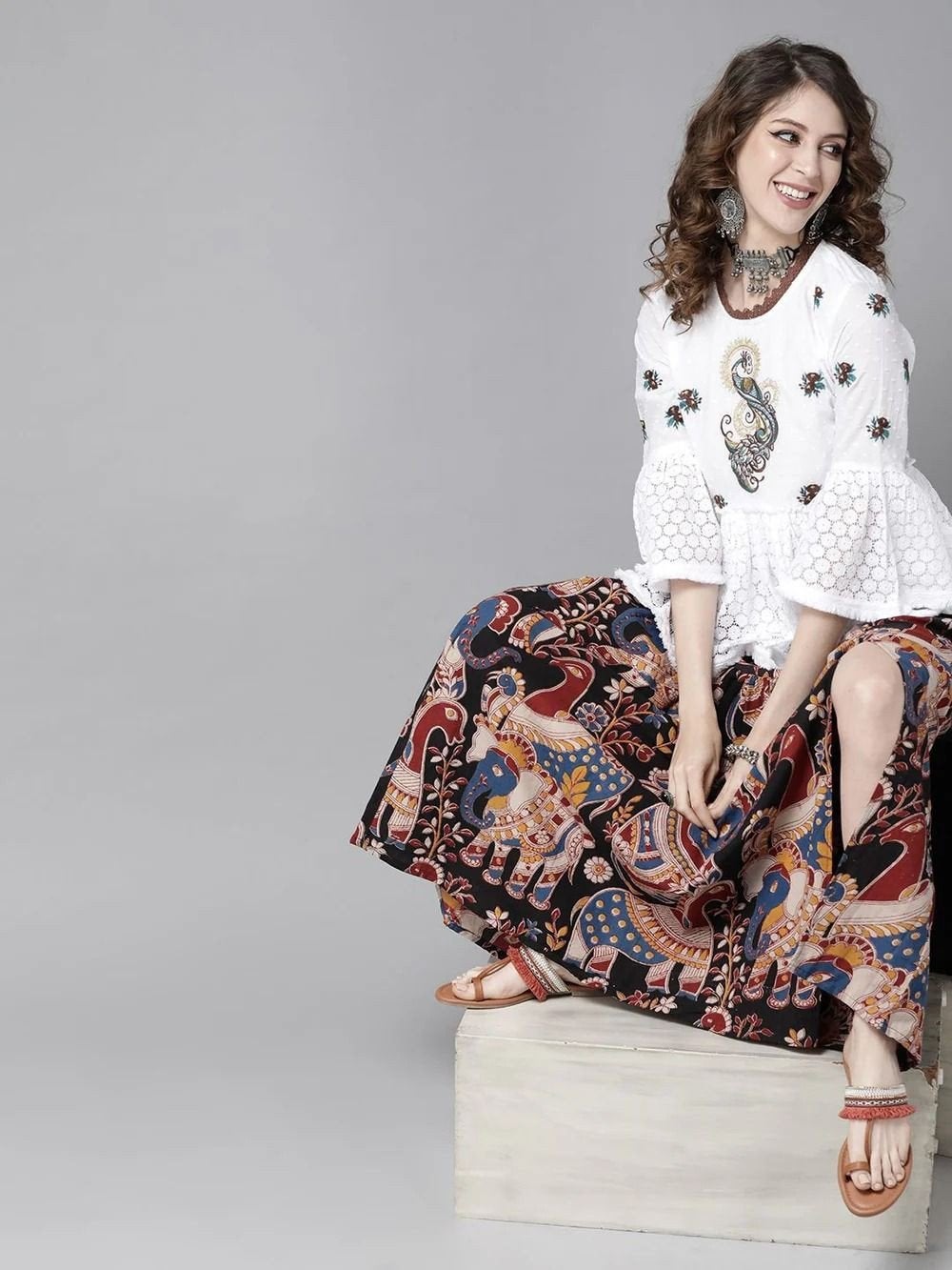 Geborduurde katoenen jurk met bloemen en glitters, Ophalen of Verzenden