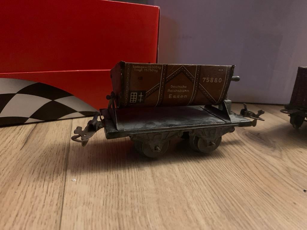 Oude modelspoorbaan rails en wagon, Overige merken, Gebruikt, Gelijkstroom of Wisselstroom, Rails
