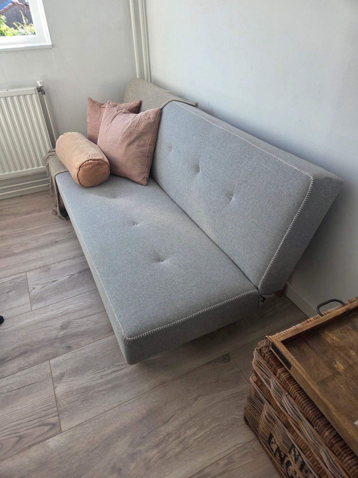 Grijze slaapbank / futonbank, Ophalen, Gebruikt, Modern, Scandinavisch, 100 tot 125 cm