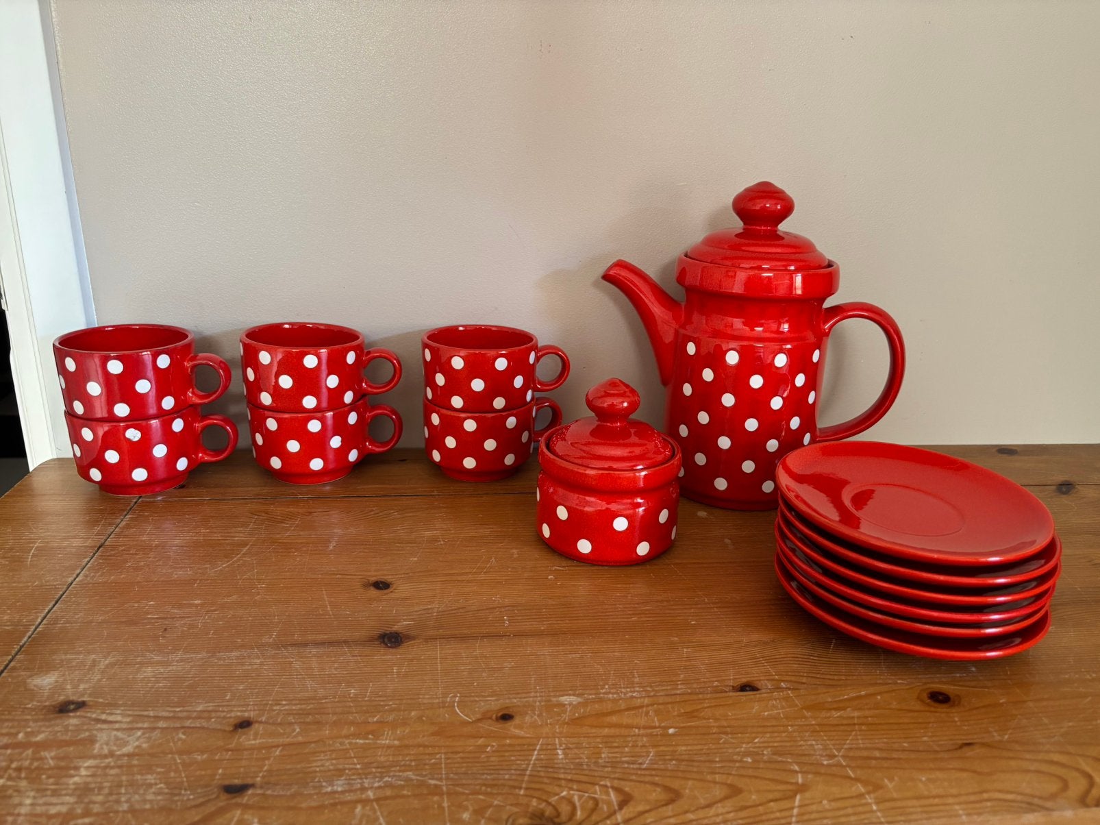 waechtersbach servies rood met witte stippen, Antiek en Kunst, Ophalen