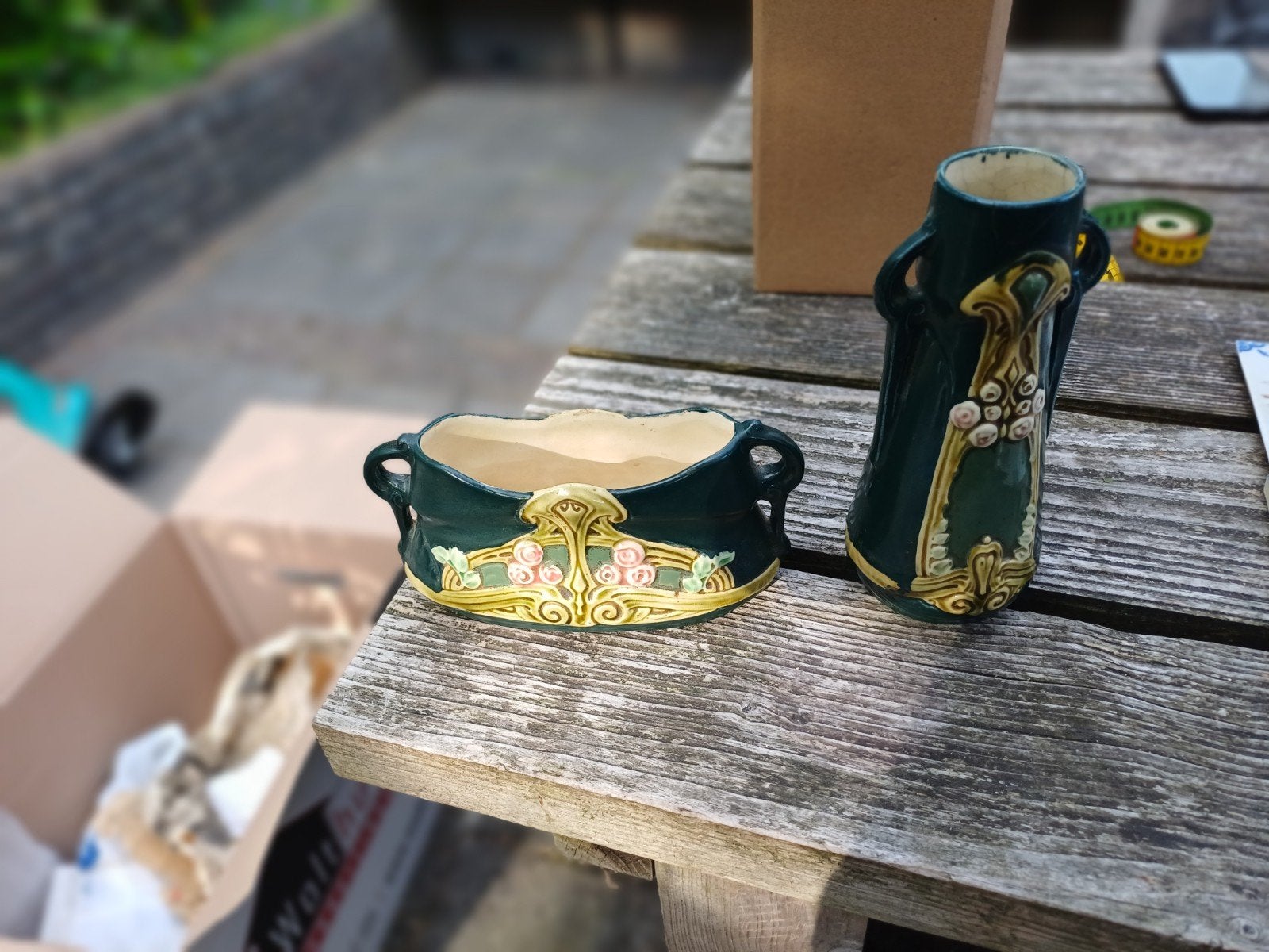 Art Nouveau bloempot en vaas set, Ophalen of Verzenden