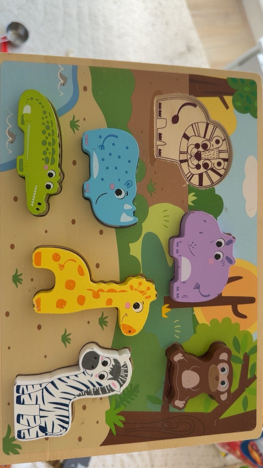 Houten Dieren Puzzel voor Kinderen - Safari Thema, Ophalen of Verzenden, Gebruikt, Puzzelen