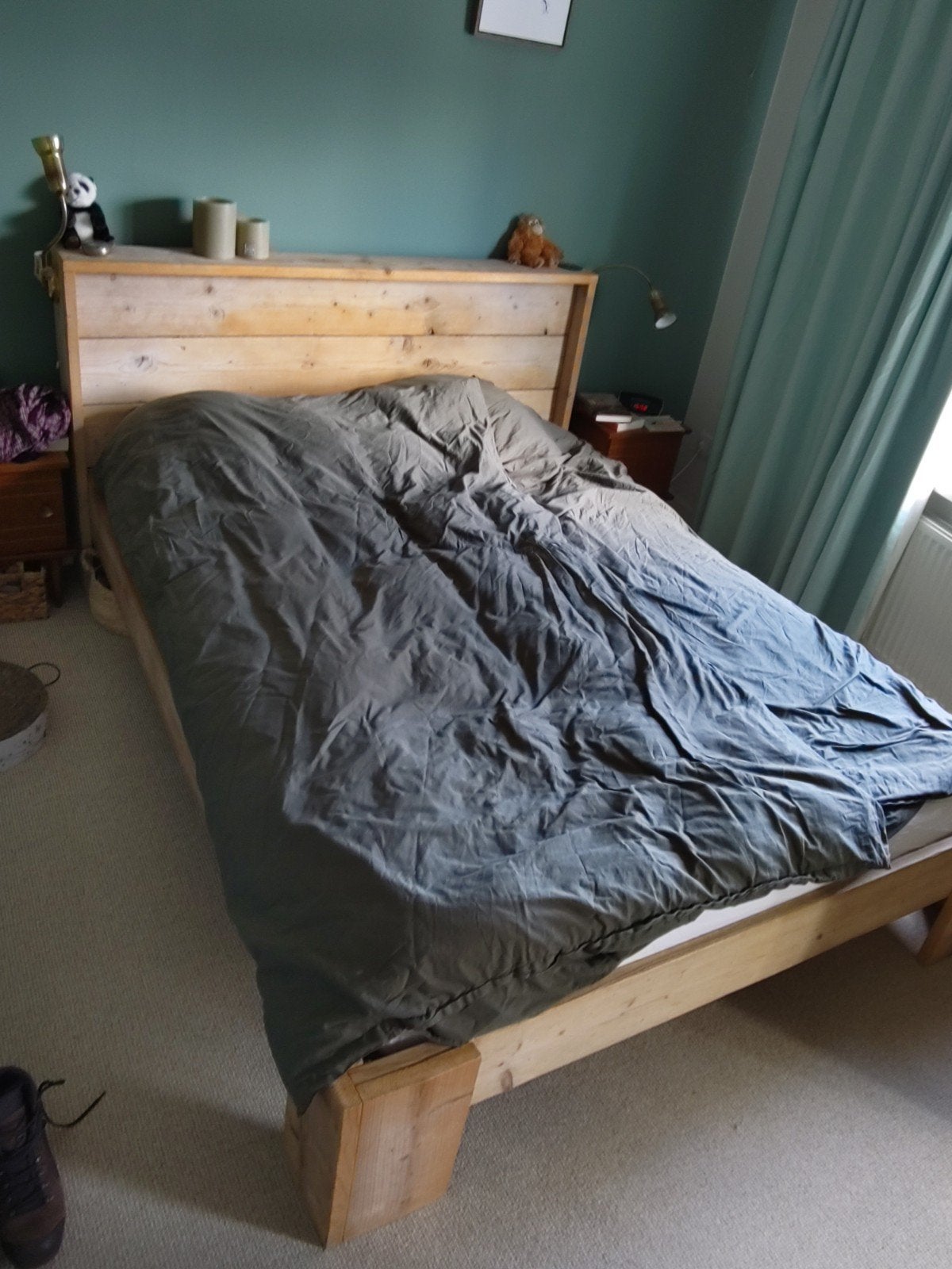 Livengo Simple Steigerhouten Bed 160x210cm met Hoofdbord, Ophalen, Gebruikt, Bruin, 210 cm