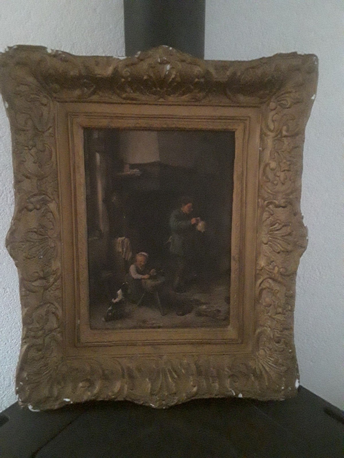 Oud schilderij met barok lijst - 38x46 cm, Ophalen, Paneel, Bijzondere lijst, Portret of Personen