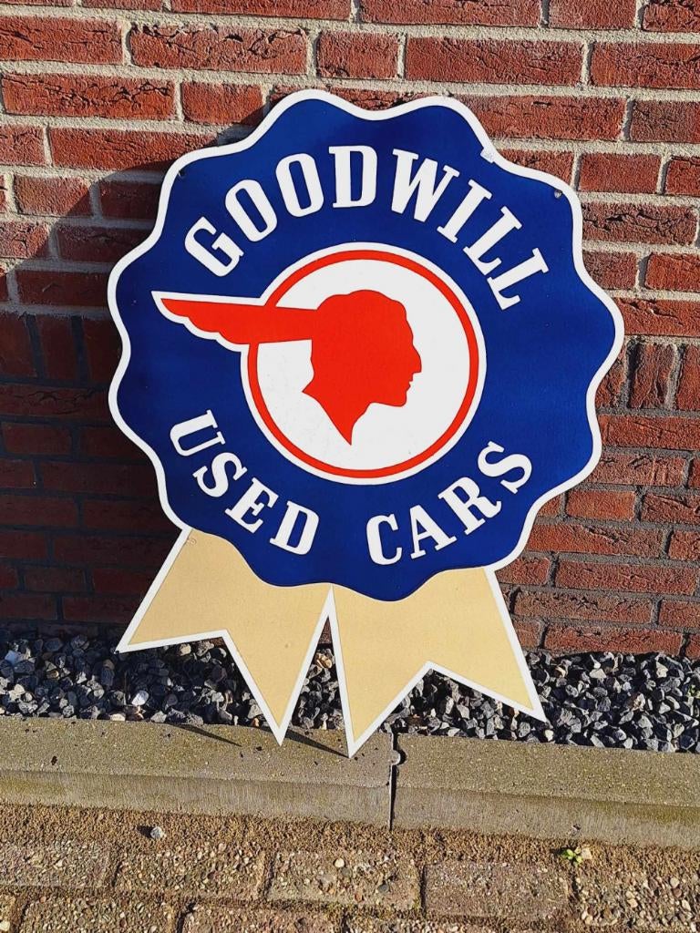 Tof en groot decoratief emaille bord Goodwill Used Cars., Reclamebord, Gebruikt, ., Ophalen of Verzenden