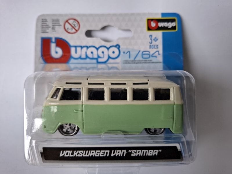 Volkswagen Typ 1 T1 Samba Bburago twotone mint in blister 3", Ophalen of Verzenden, Nieuw, Auto