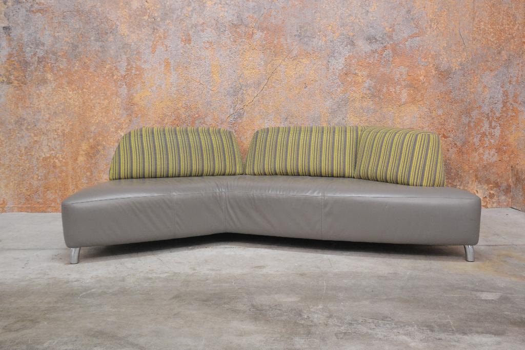 Fraaie, unieke Leolux Archipel designbank in leer + stof, Huis en Inrichting, Leolux, Leolux, Hoekbank, 75 tot 100 cm
