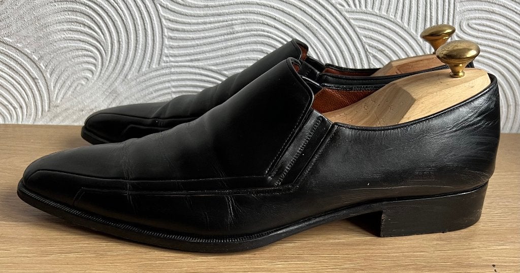 A.Testoni. Italiaanse zwarte leren instappers. Mt 42., Loafers, Ophalen of Verzenden, Zo goed als nieuw, Testoni