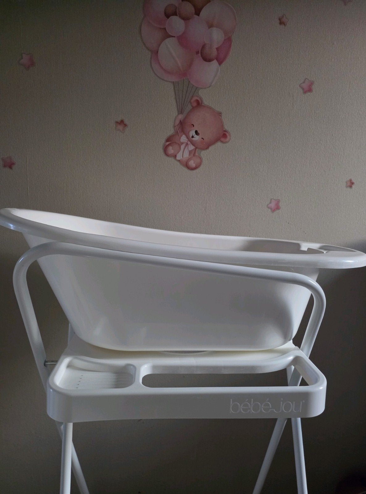 Babybadje met standaard, badzitje en thermometer., Kinderen en Baby's, Badjes en Verzorging, Ophalen, Zo goed als nieuw, Badje