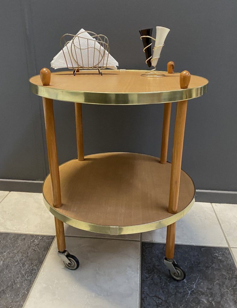 60 jaren een RONDE  trolley  licht houten serveerwagen bar, Huis en Inrichting, Woonaccessoires | Overige, Ophalen, Gebruikt, Hout