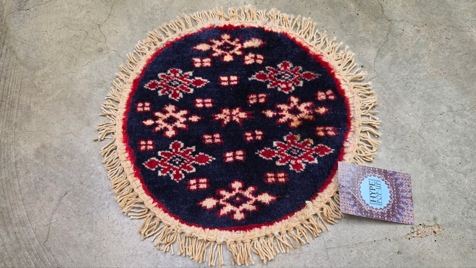 Handgeknoopt oosters rond wol Karachi tapijt blue 30x30cm