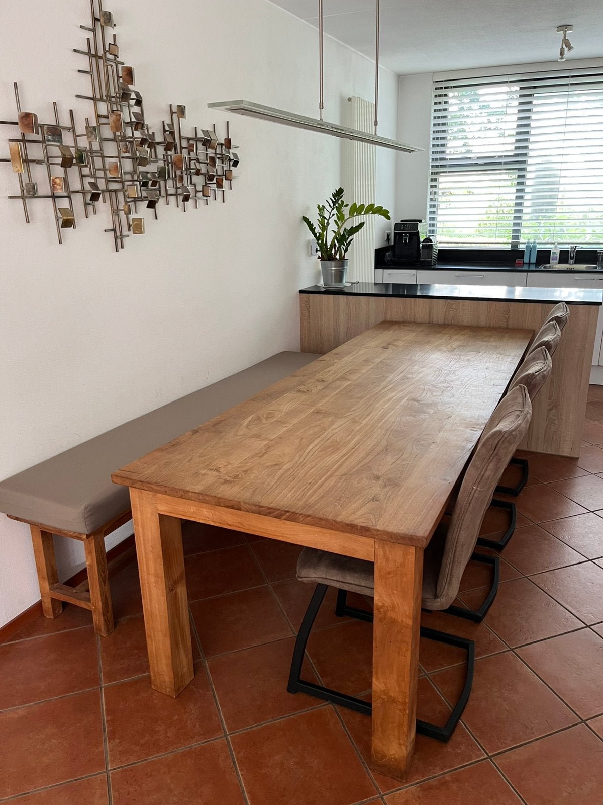 Mooie eettafel 250cm set inclusief stoelen en bankje, Huis en Inrichting, Tafels | Eettafels, Ophalen, Gebruikt, 200 cm of meer