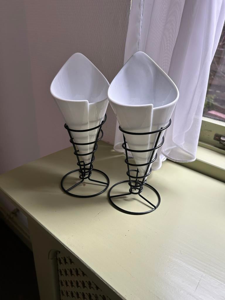 2x Frietbakjes met houder, Huis en Inrichting, Ophalen of Verzenden, Gebruikt
