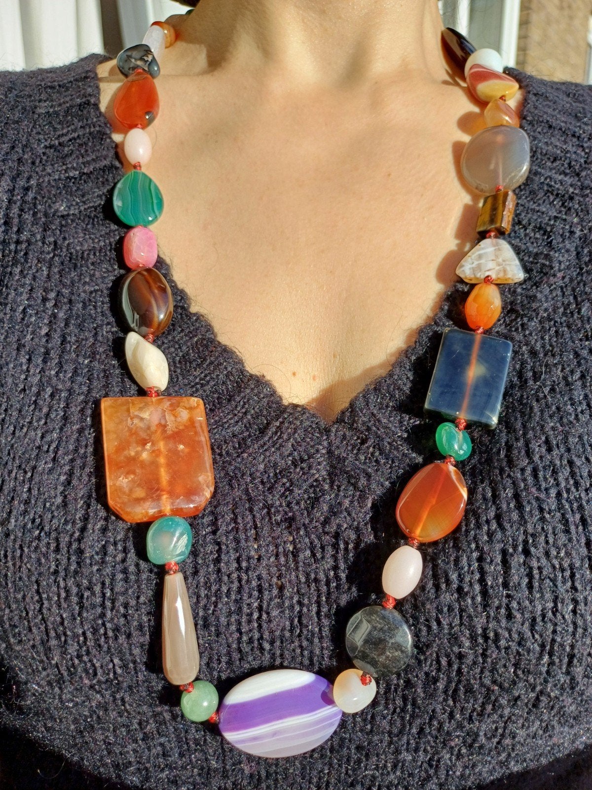 Vanoli Lange collier / ketting met agaat en halfedelstenen, Daiva1973@hotmail.com, Vanoli, Overige kleuren, Amsterdam