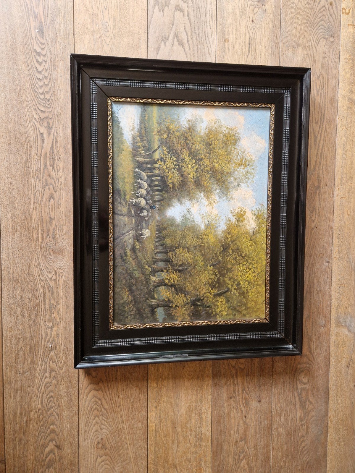 Antiek/Vintage schilderij olieverf – Landschap met schaapsku, Antiek en Kunst, Ophalen