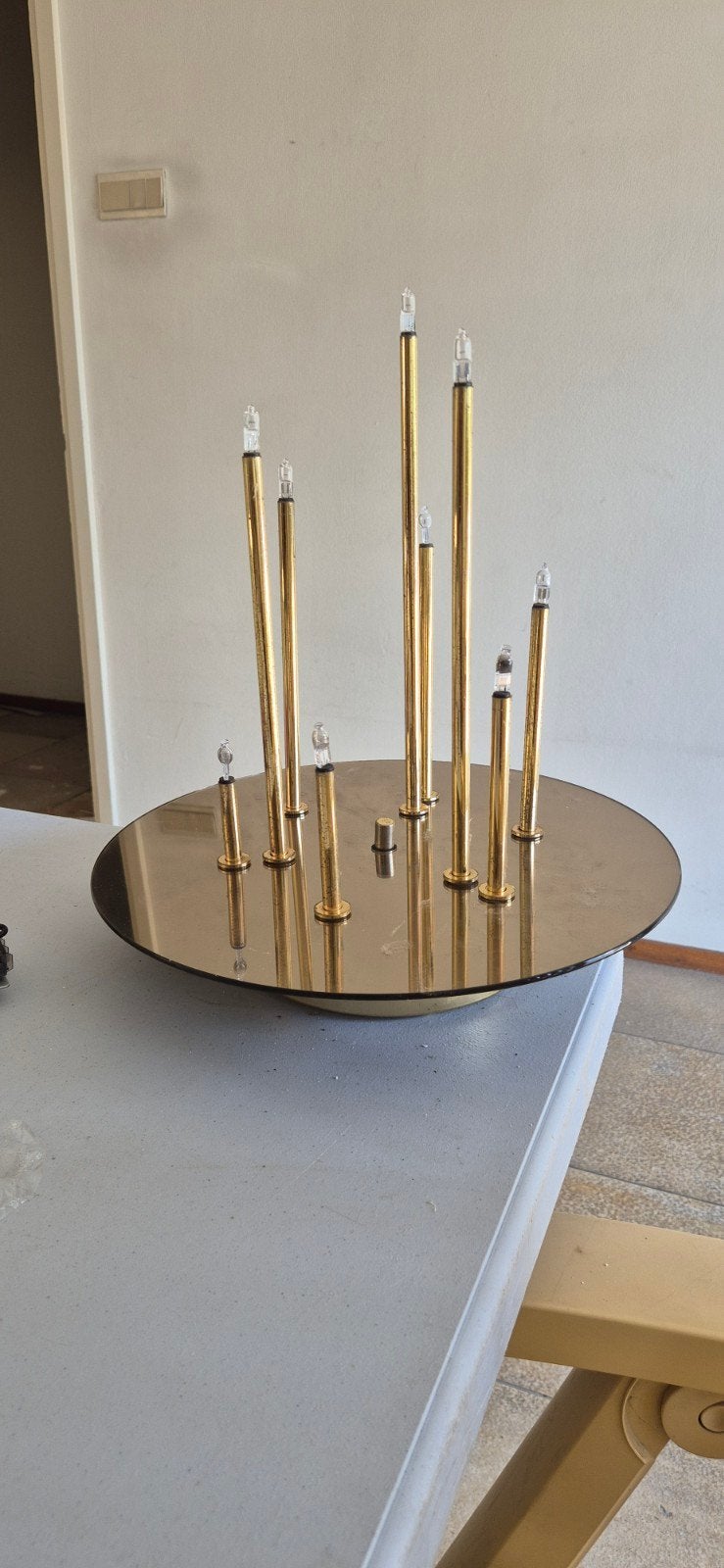 Gouden kroonluchter met 10 kaarslampjes, E14 (klein), Ophalen of Verzenden, Zo goed als nieuw, Metaal